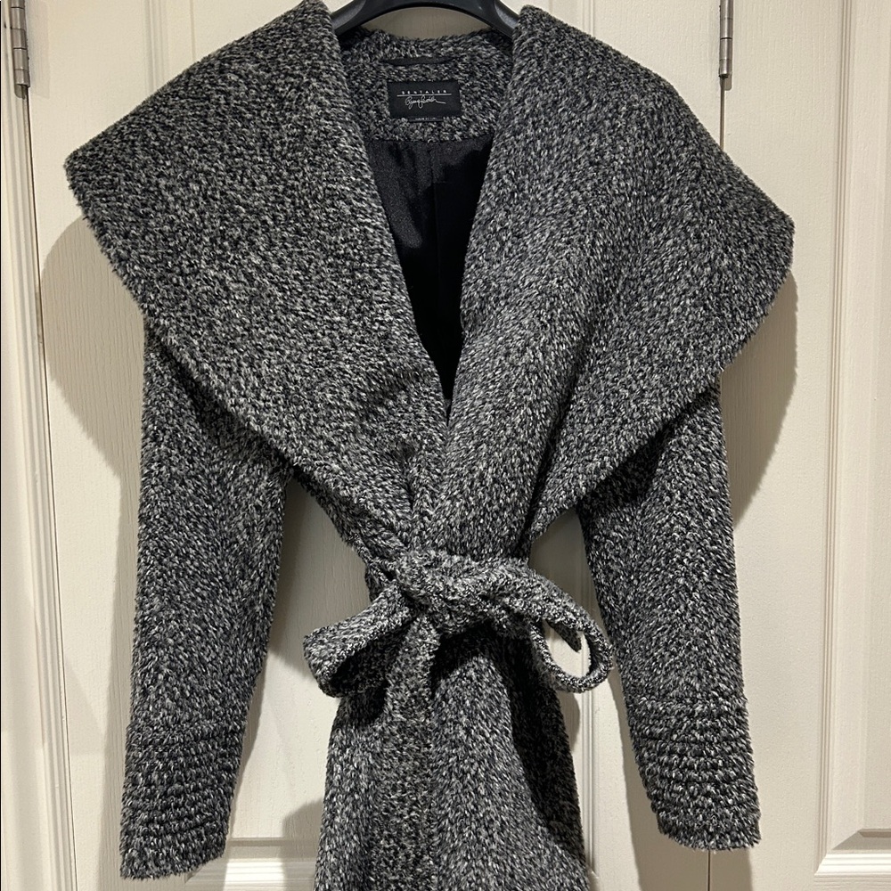 SENTALER shawl collar COAT tie at waist -L- an investment piece